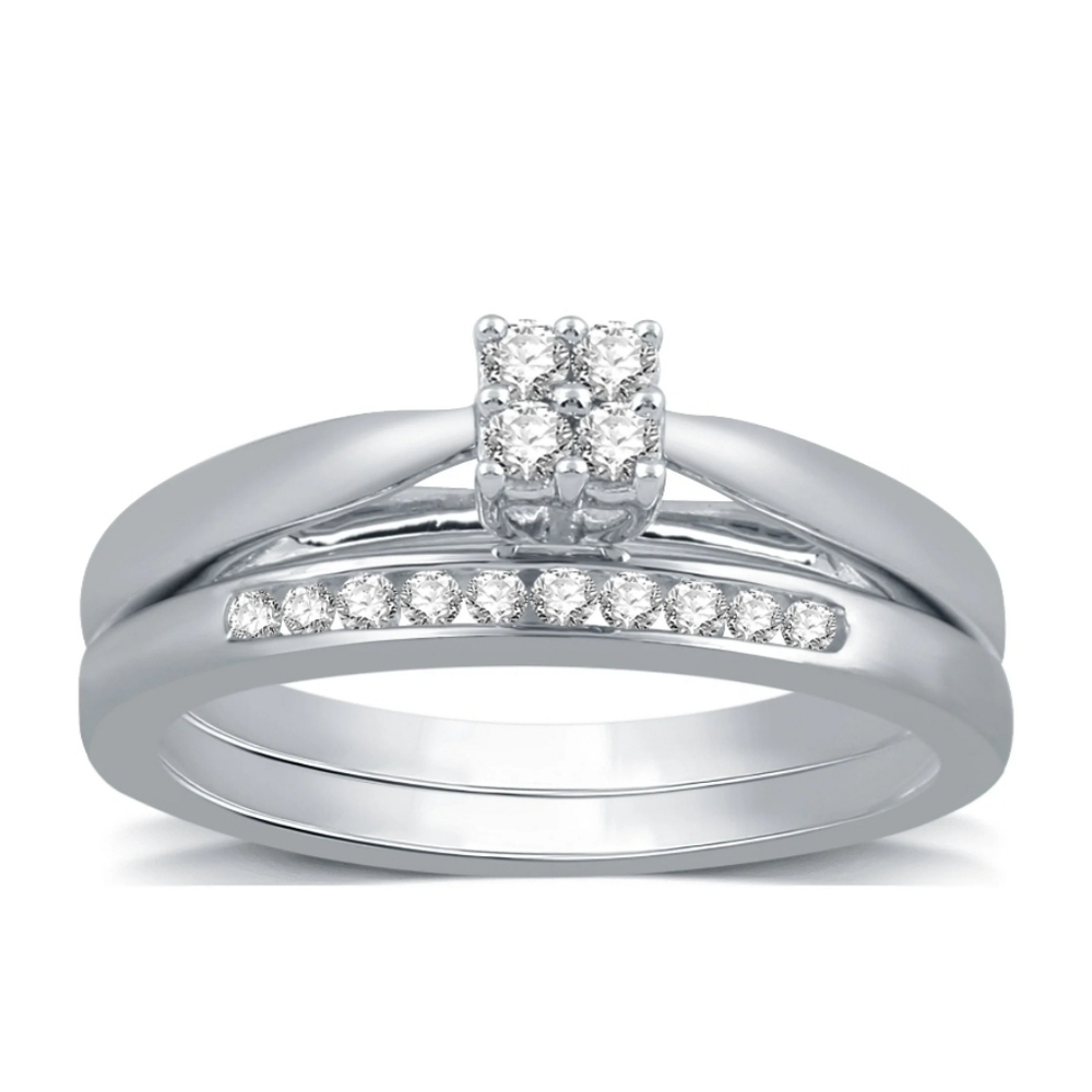 Forever Bride 1/5 CTTW Round Diamond Women's Sterling Silver Quad Solitaire Set